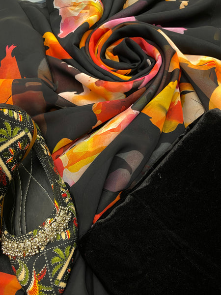 Trending Designer Faux Georgette Printed Saree With Viscos Velvet Blouse