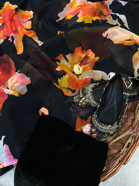 Trending Designer Faux Georgette Printed Saree With Viscos Velvet Blouse