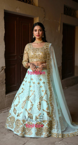 Skyblue Net Lehenga Choli For Women