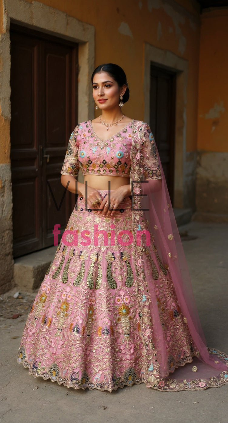 Pink Color Net Sequence Lehenga Choli