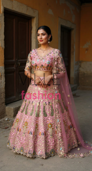 Pink Color Net Sequence Lehenga Choli