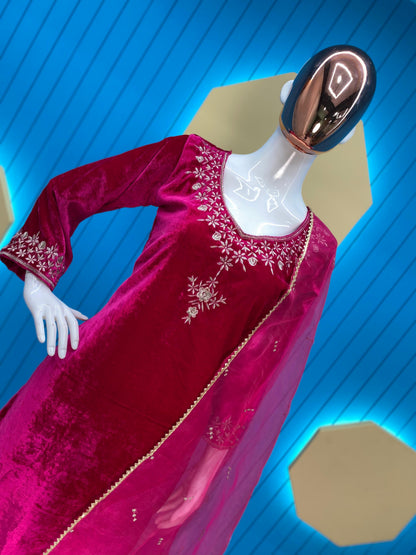 Rani Color Velvet Salwar Suit Set For Women
