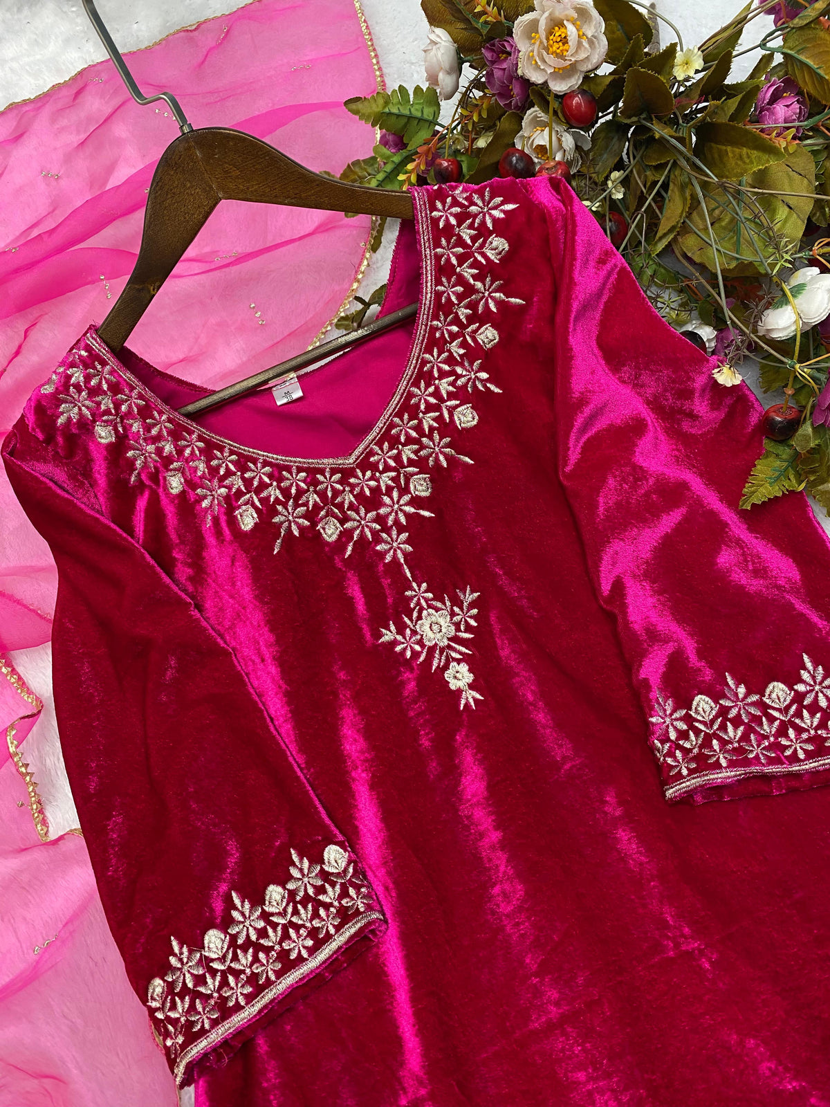 Rani Color Velvet Salwar Suit Set For Women