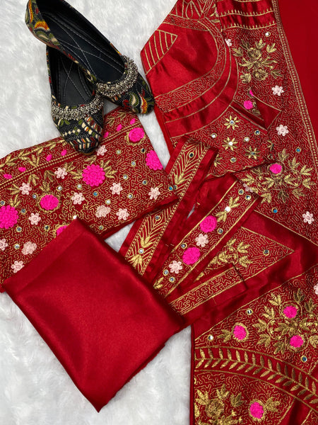 Red Punjabi Patiyala Suit with Koti For Women