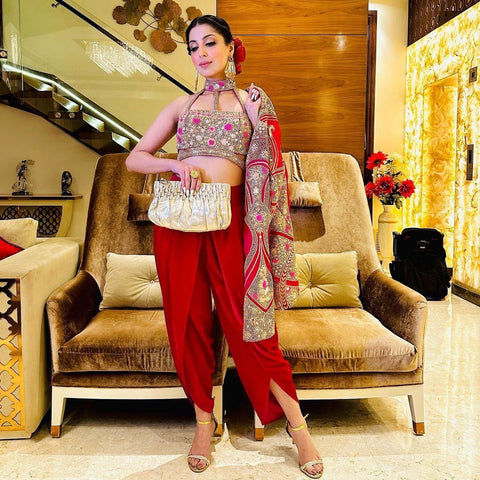Red Punjabi Patiyala Suit with Koti For Women
