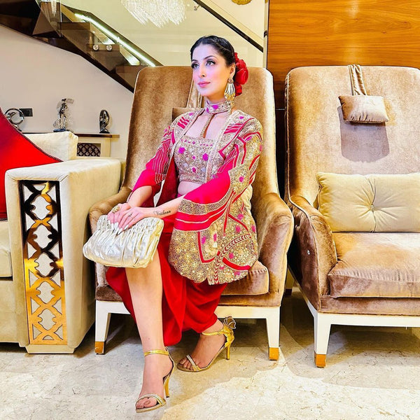 Red Punjabi Patiyala Suit with Koti For Women