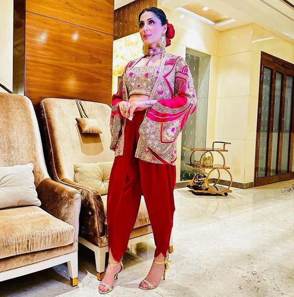 Red Punjabi Patiyala Suit with Koti For Women