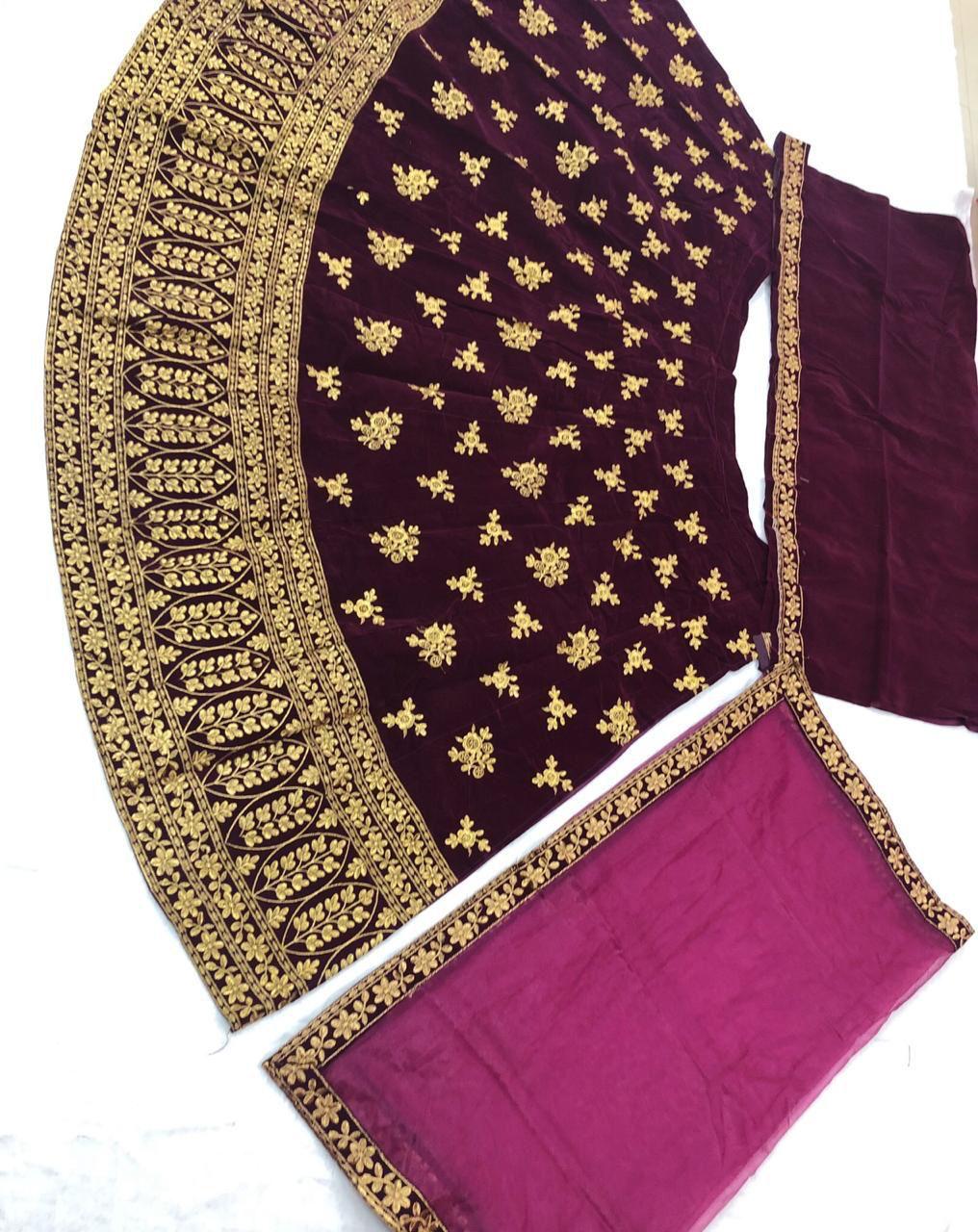 Designer Bridal Velvet Full Embroidery Lehenga Choli With Dupatta