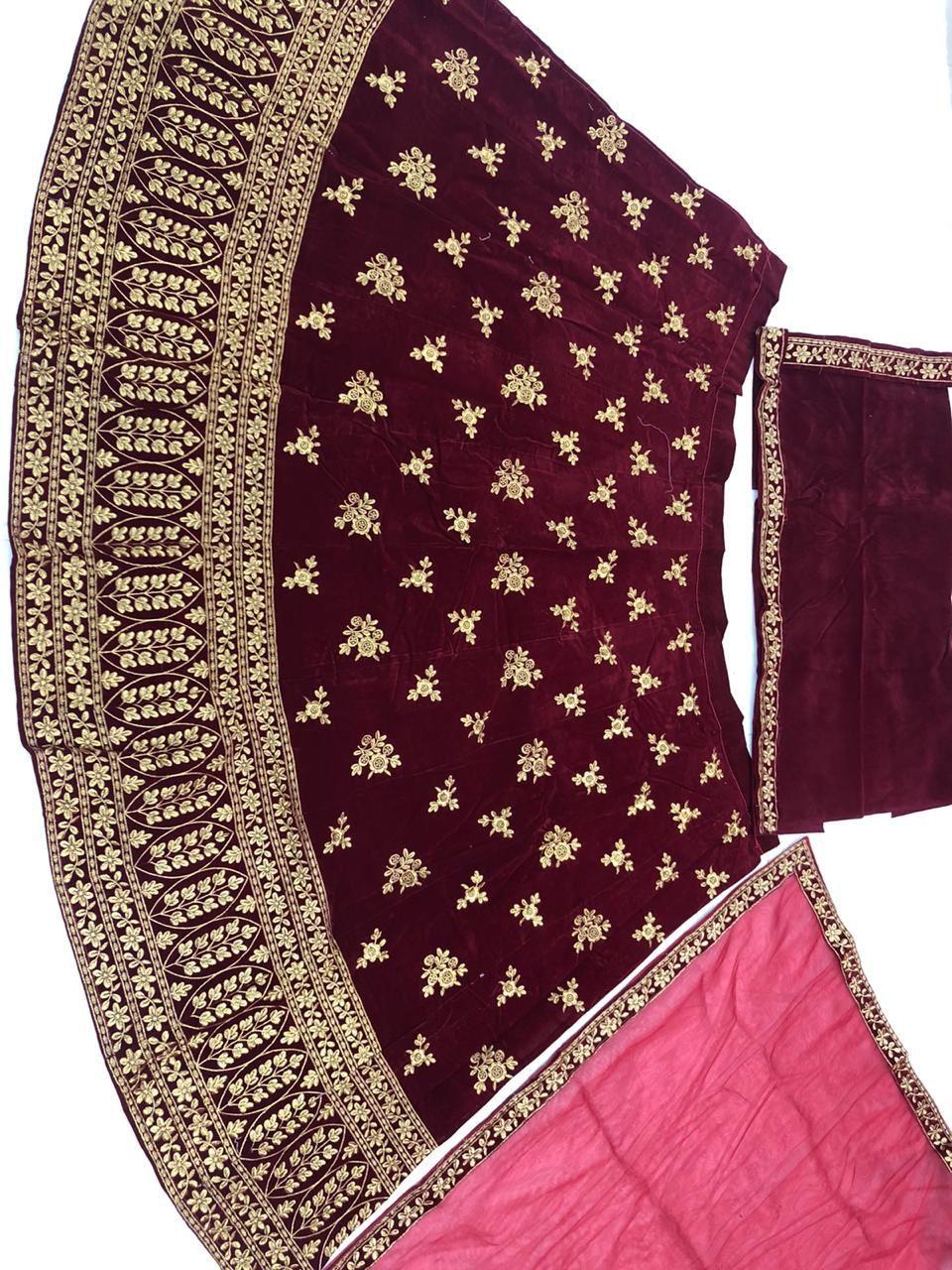 Designer Bridal Velvet Full Embroidery Lehenga Choli With Dupatta