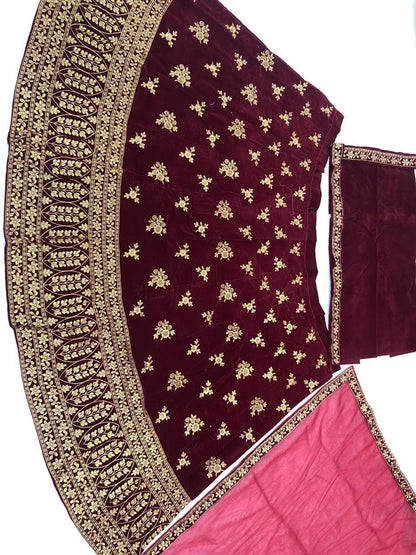 Designer Bridal Velvet Full Embroidery Lehenga Choli With Dupatta