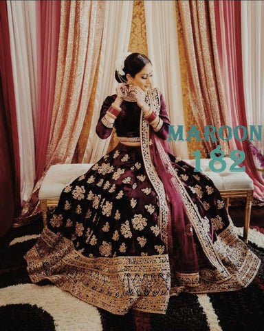 Designer Bridal Velvet Full Embroidery Lehenga Choli With Dupatta