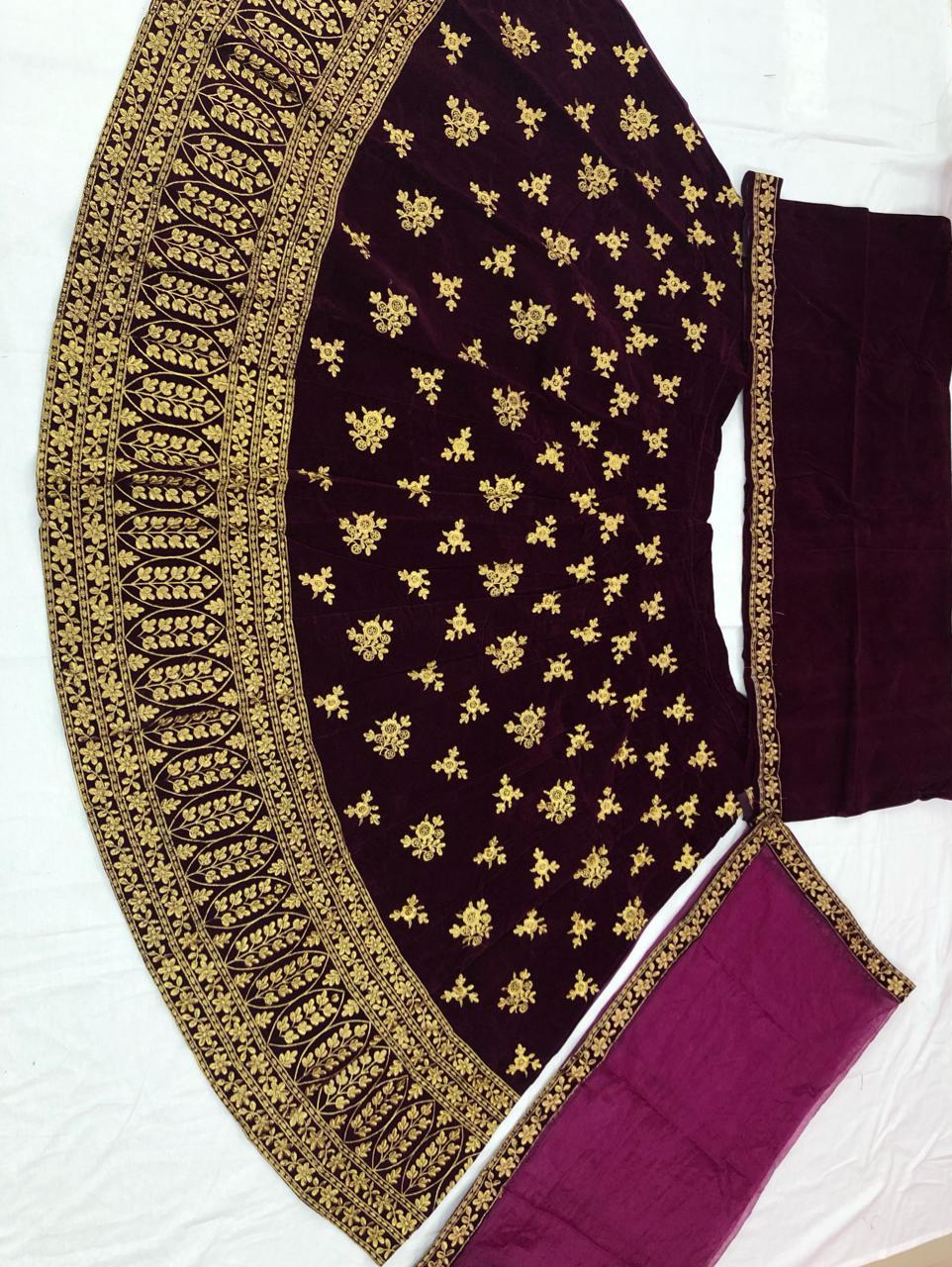 Designer Bridal Velvet Full Embroidery Lehenga Choli With Dupatta