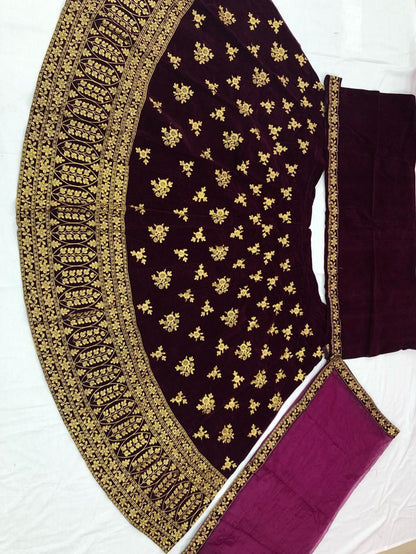 Designer Bridal Velvet Full Embroidery Lehenga Choli With Dupatta