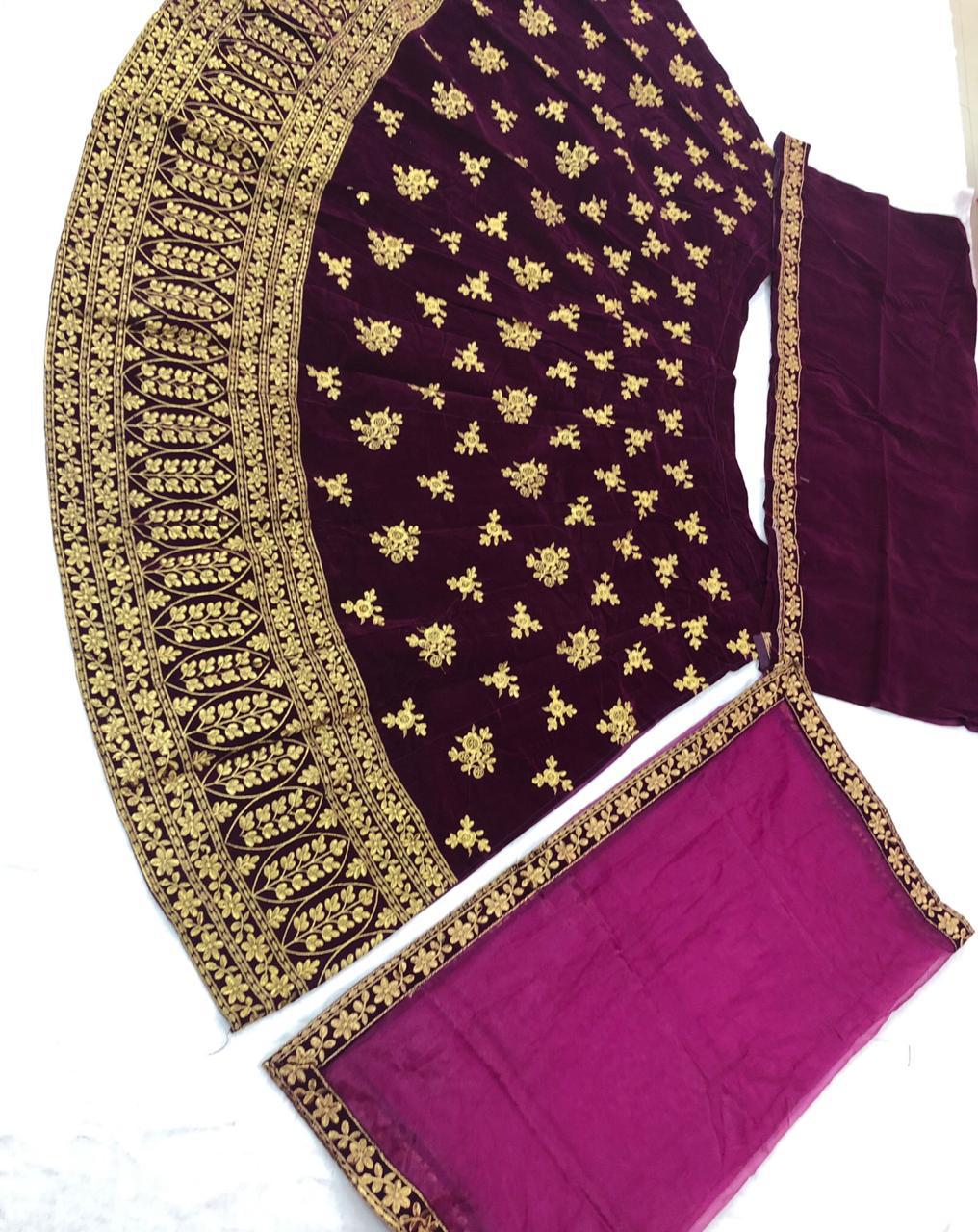 Designer Bridal Velvet Full Embroidery Lehenga Choli With Dupatta