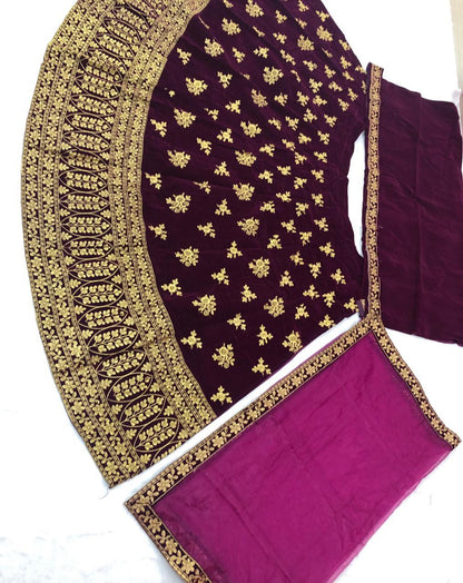 Designer Bridal Velvet Full Embroidery Lehenga Choli With Dupatta