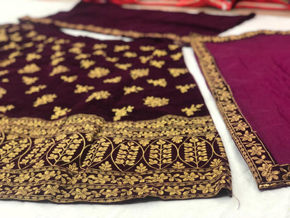 Designer Bridal Velvet Full Embroidery Lehenga Choli With Dupatta