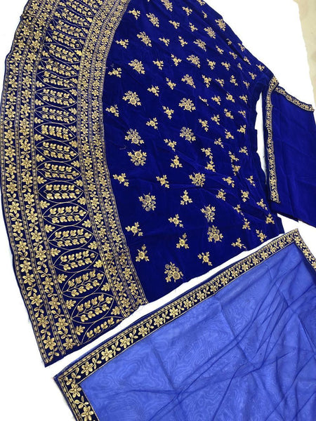 Designer Bridal Velvet Full Embroidery Lehenga Choli With Dupatta