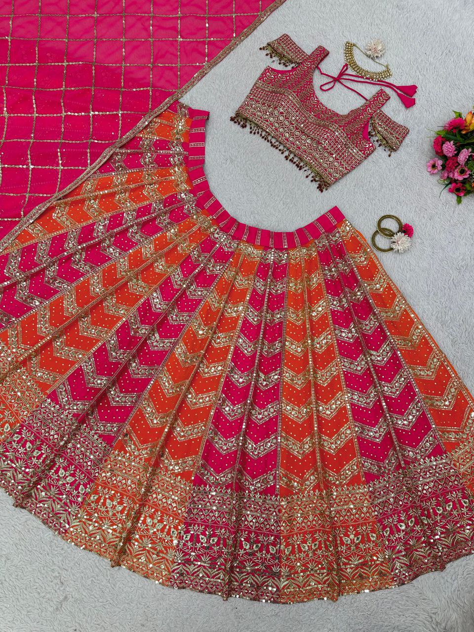 Orange Wedding Lehenga Choli for women