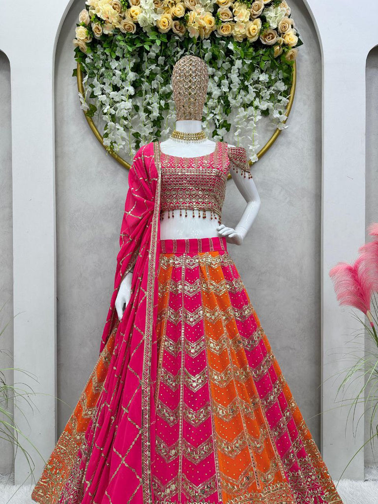 Buy Bridal Red Zari Zarkan Embroidered Wedding Lehenga Choli In UK