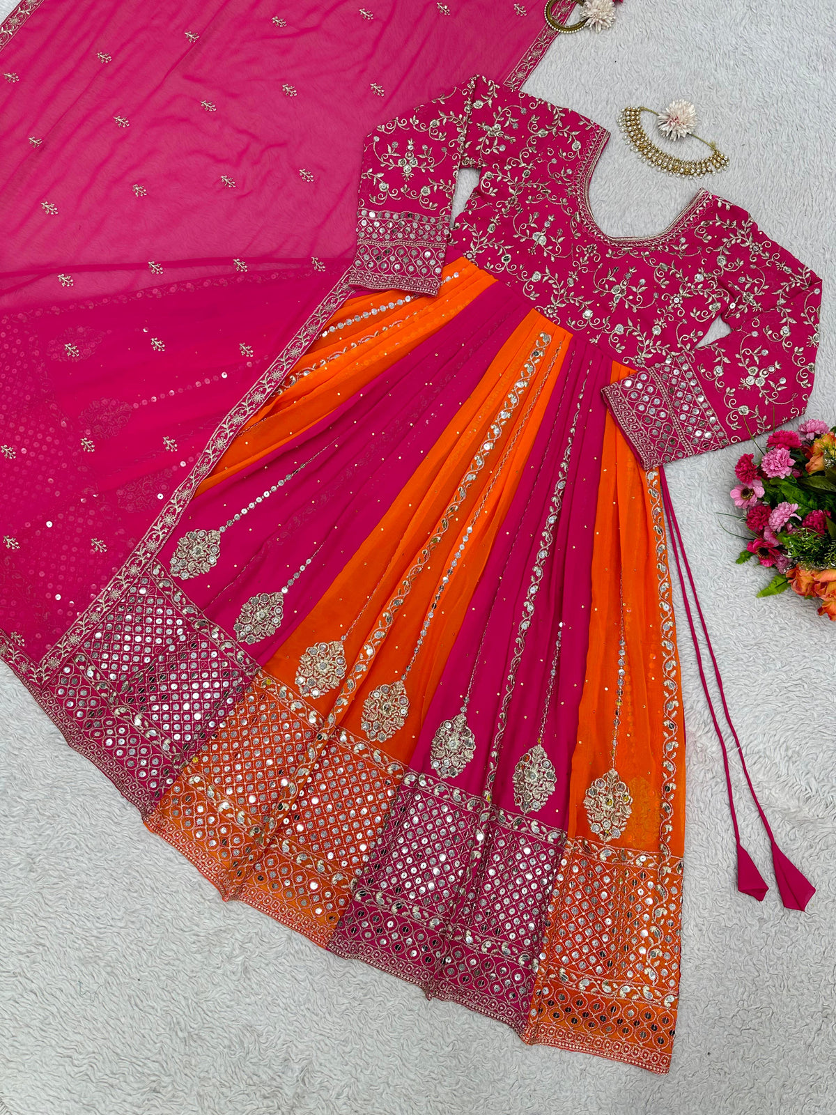 Multi Color Georgette Anarkali Suit Dress For Women