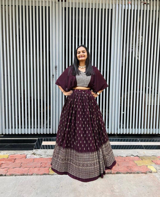 Maroon Crop Top Embroidery crush work lehenga