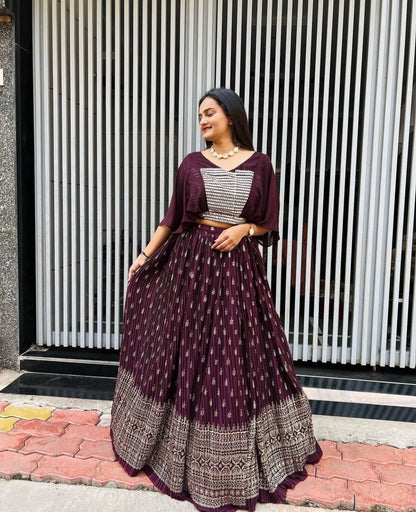 Maroon Crop Top Embroidery crush work lehenga