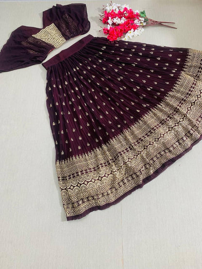 Maroon Crop Top Embroidery crush work lehenga