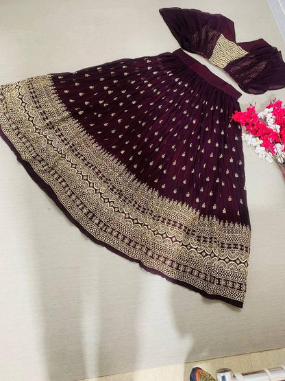 Maroon Crop Top Embroidery crush work lehenga