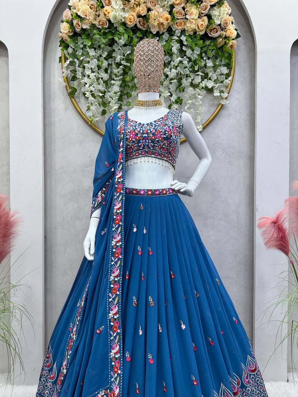 Blue Georgette Lehenga Choli for function wear