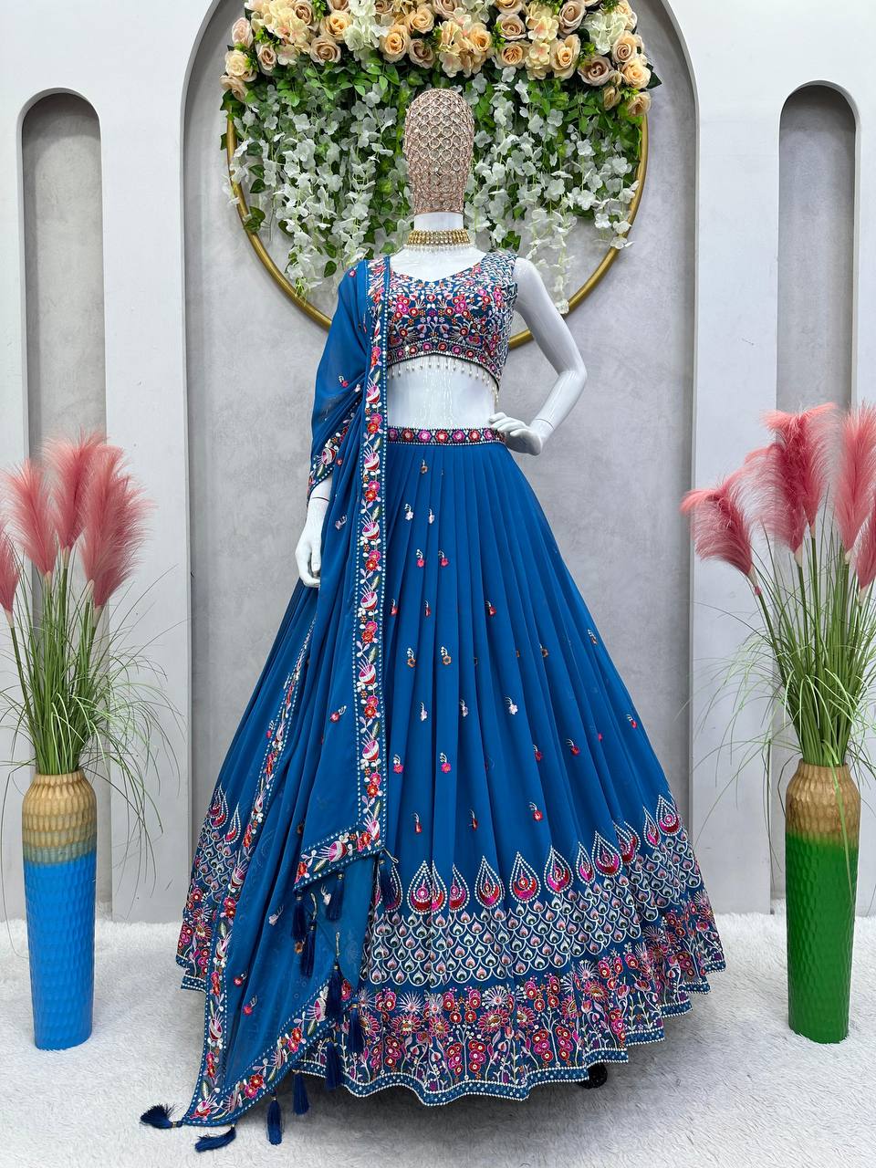 Blue Georgette Lehenga Choli for function wear
