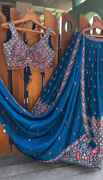 Blue Georgette Lehenga Choli for function wear