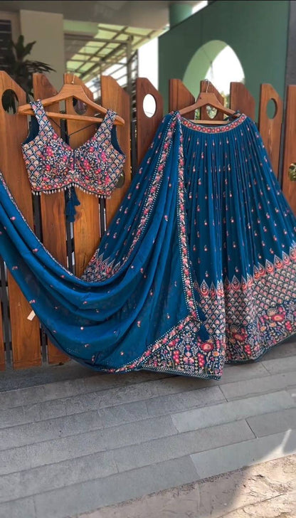 Blue Georgette Lehenga Choli for function wear