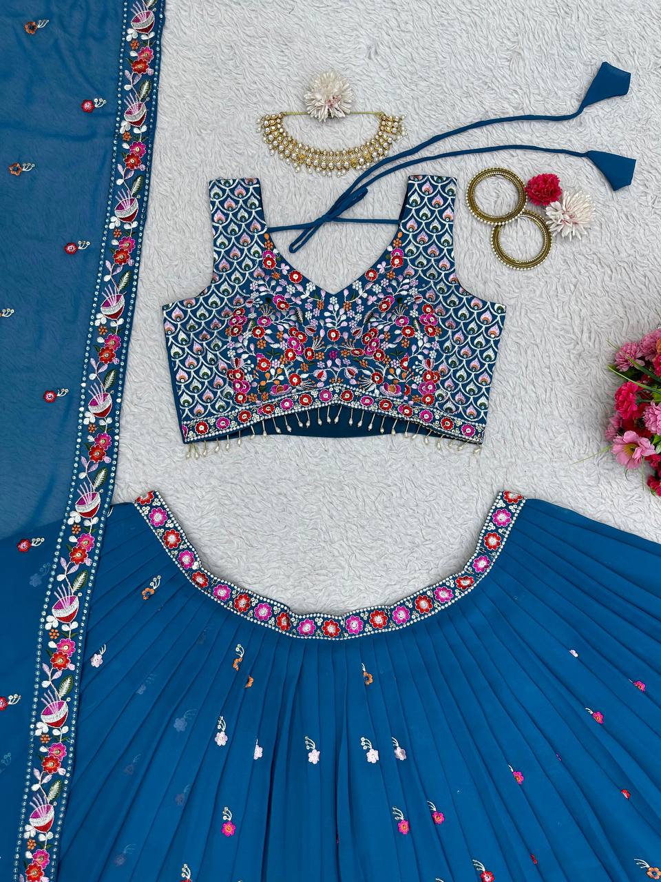Blue Georgette Lehenga Choli for function wear