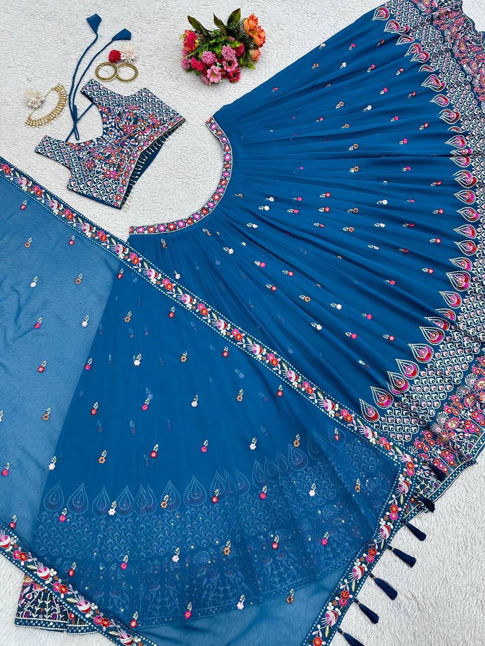 Blue Georgette Lehenga Choli for function wear