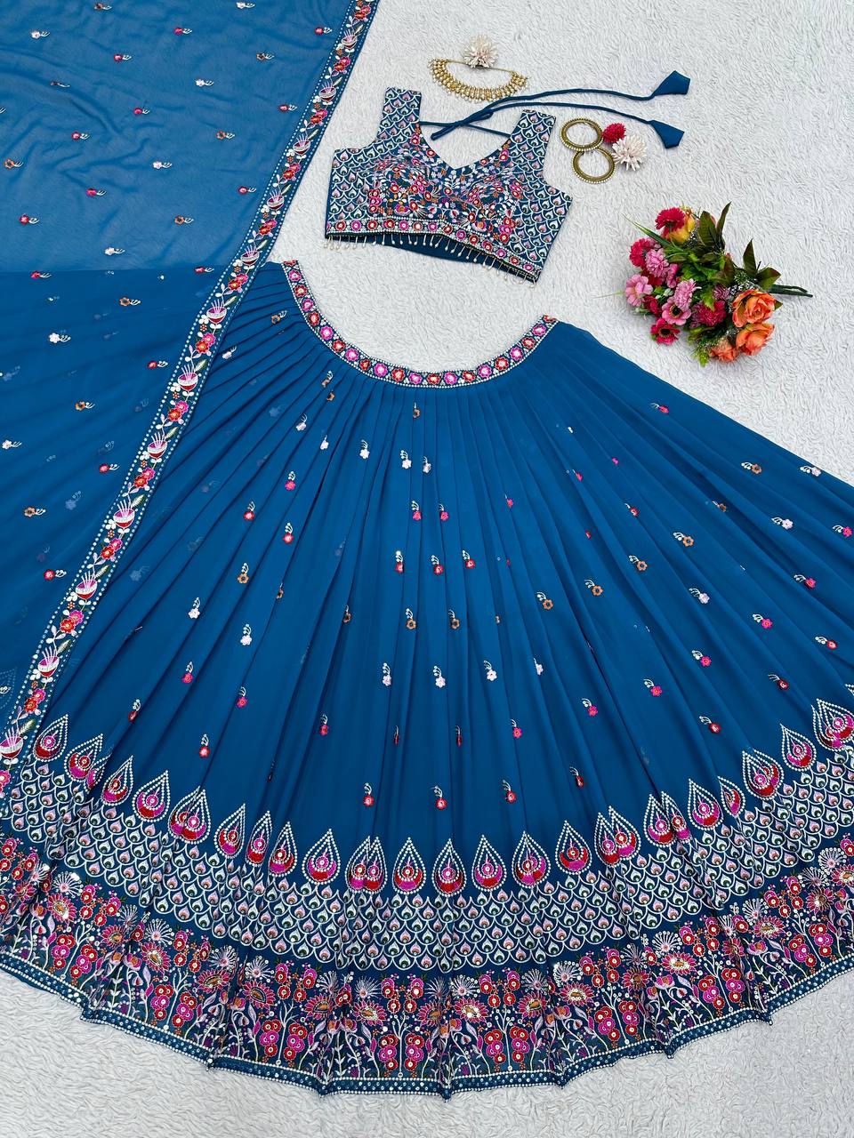 Blue Georgette Lehenga Choli for function wear