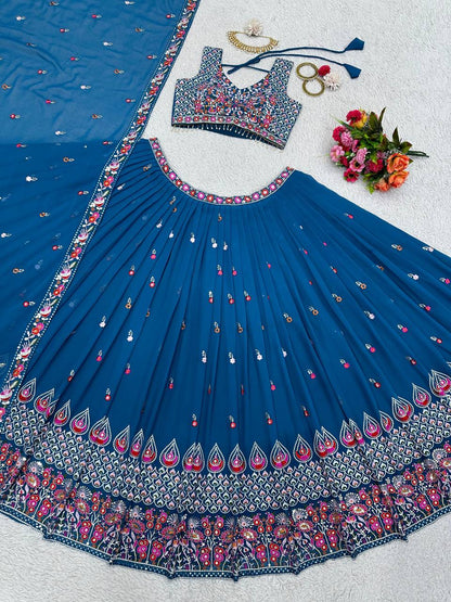 Blue Georgette Lehenga Choli for function wear