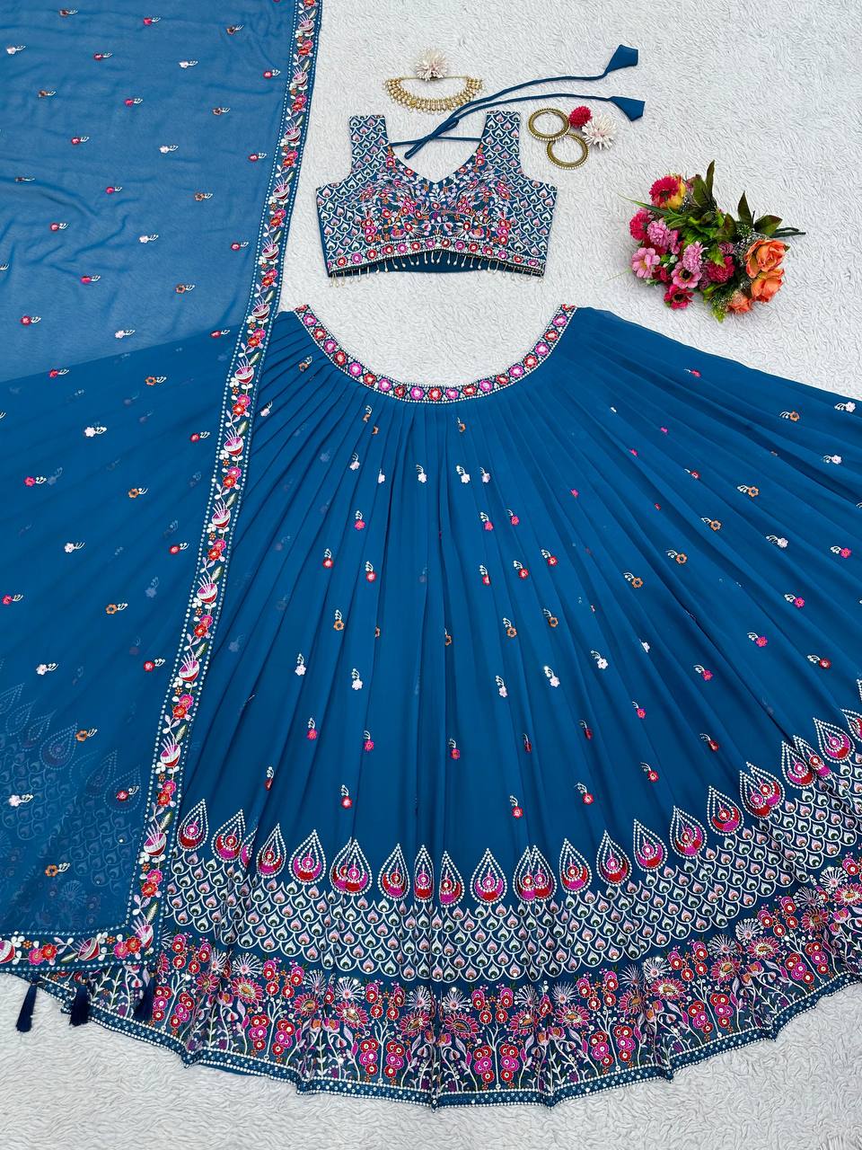 Blue Georgette Lehenga Choli for function wear