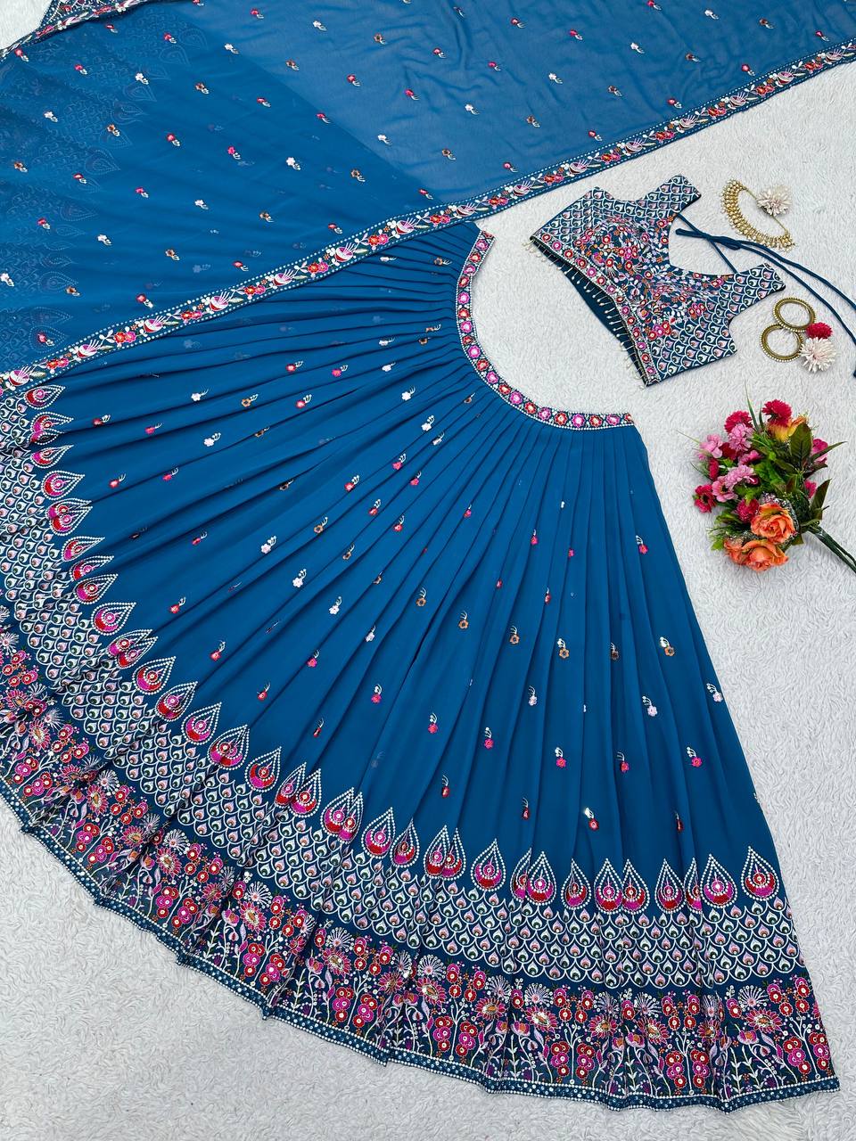 Blue Georgette Lehenga Choli for function wear