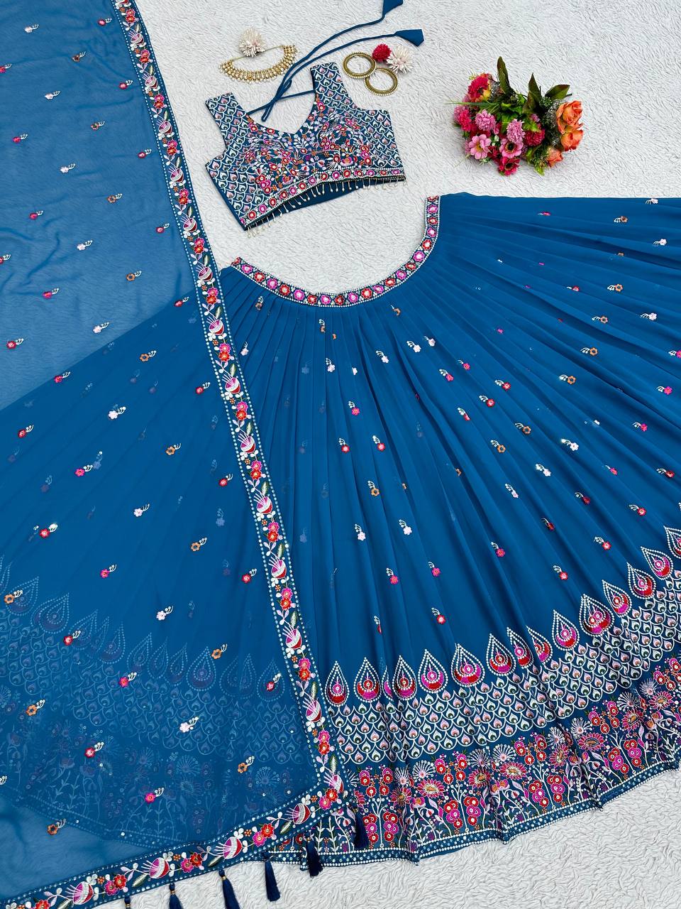 Blue Georgette Lehenga Choli for function wear