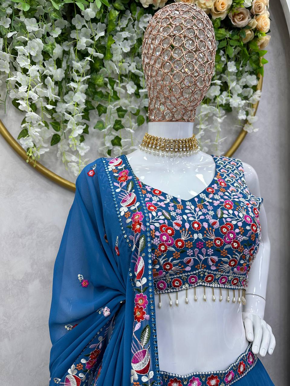Blue Georgette Lehenga Choli for function wear