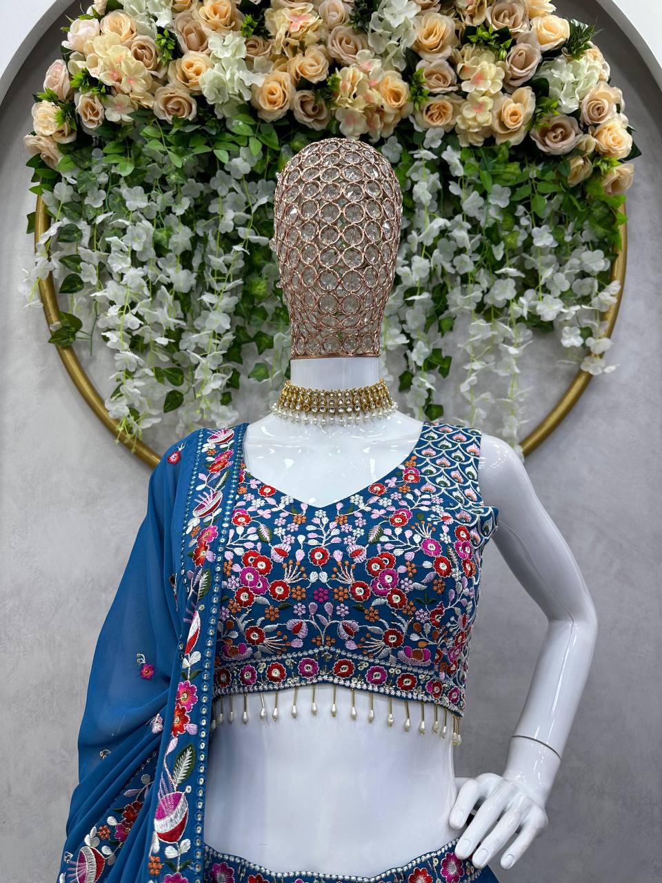 Blue Georgette Lehenga Choli for function wear