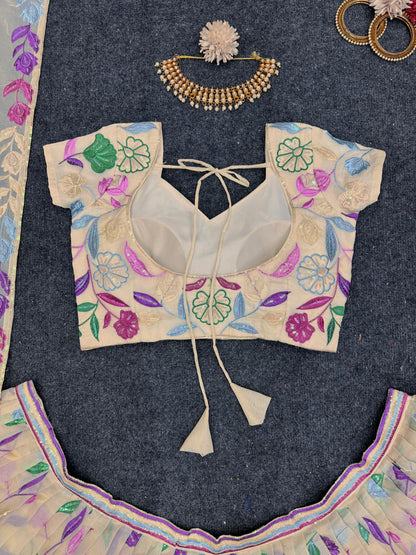Cream Tabby Organza Lehenga for women