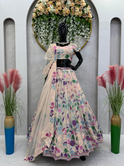 Cream Tabby Organza Lehenga for women