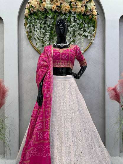 White Function Wear Georgette Lehenga for women