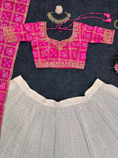 White Function Wear Georgette Lehenga for women