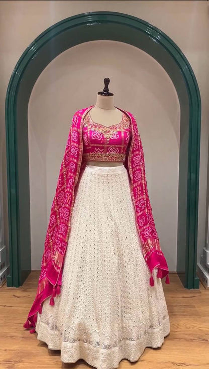 White Function Wear Georgette Lehenga for women