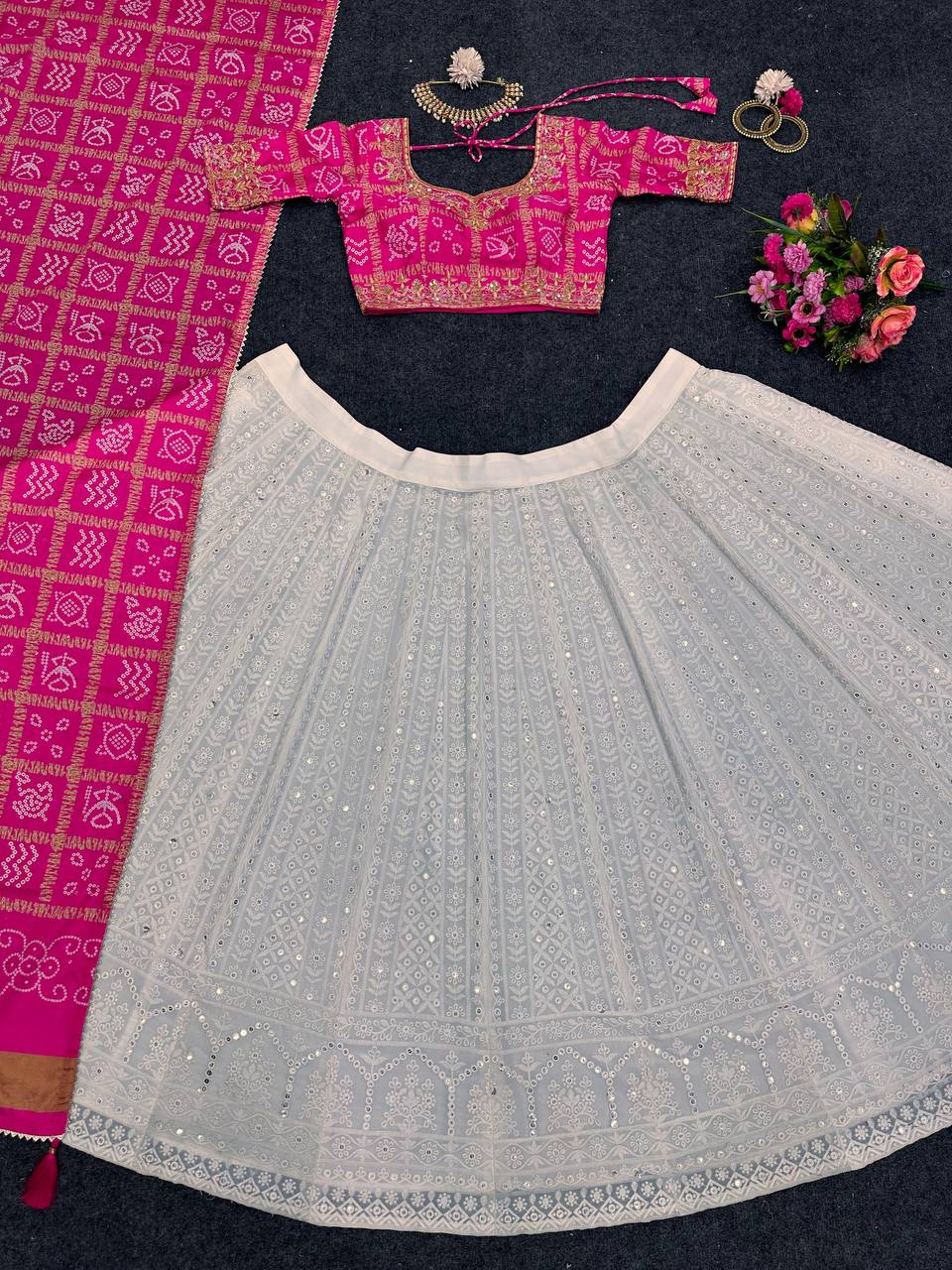 White Function Wear Georgette Lehenga for women