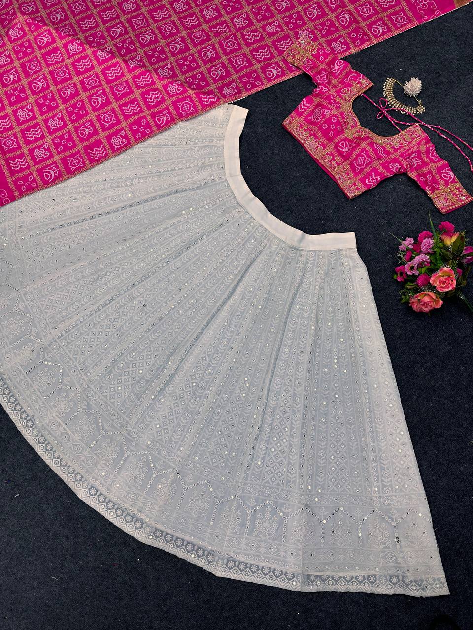 White Function Wear Georgette Lehenga for women