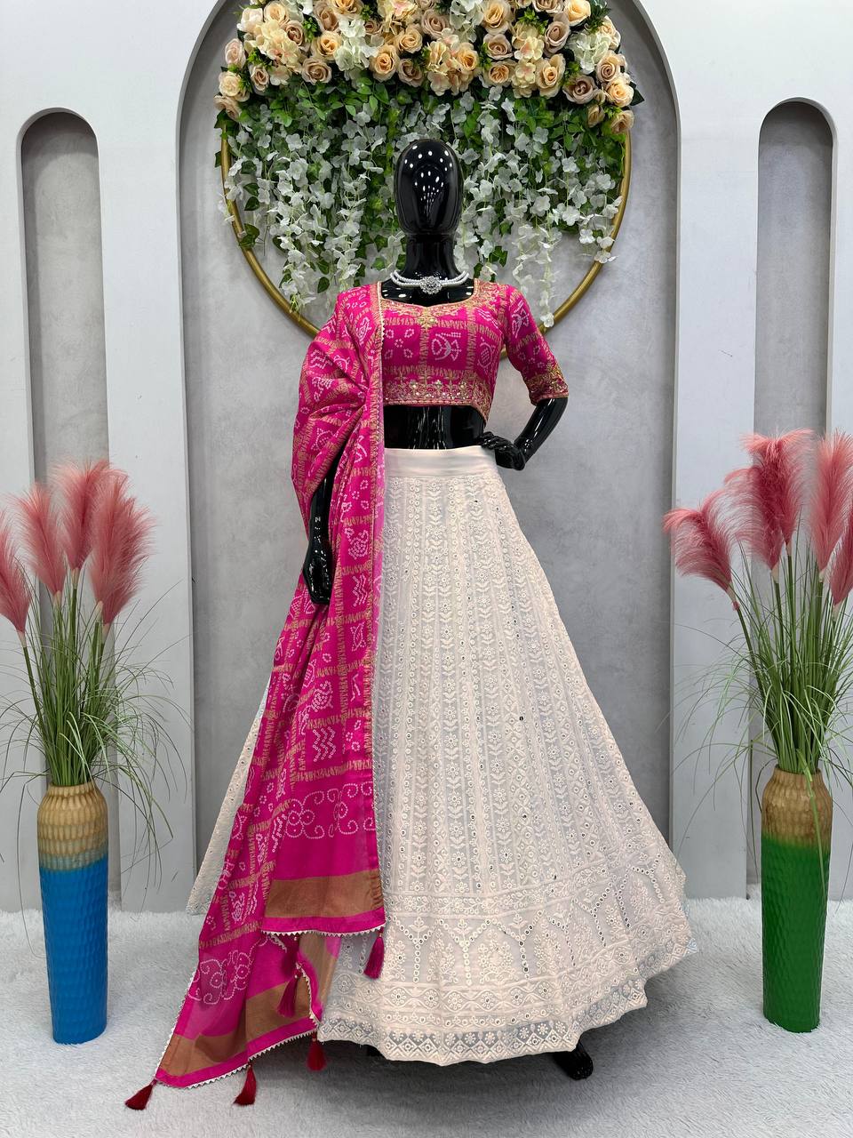 White Function Wear Georgette Lehenga for women