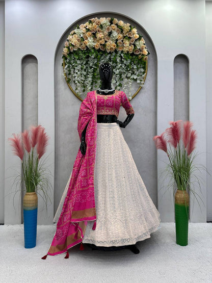 White Function Wear Georgette Lehenga for women